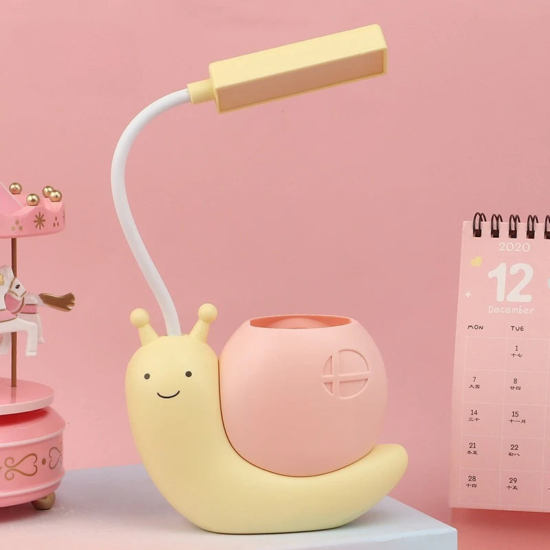 Snail LED Desk Lamp with Pen Holder — USB Rechargeable Bendable Night Light for Kids