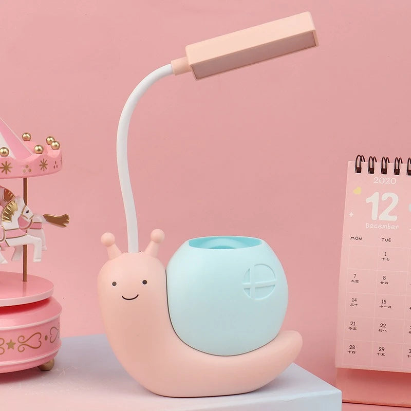 Snail LED Desk Lamp with Pen Holder — USB Rechargeable Bendable Night Light for Kids