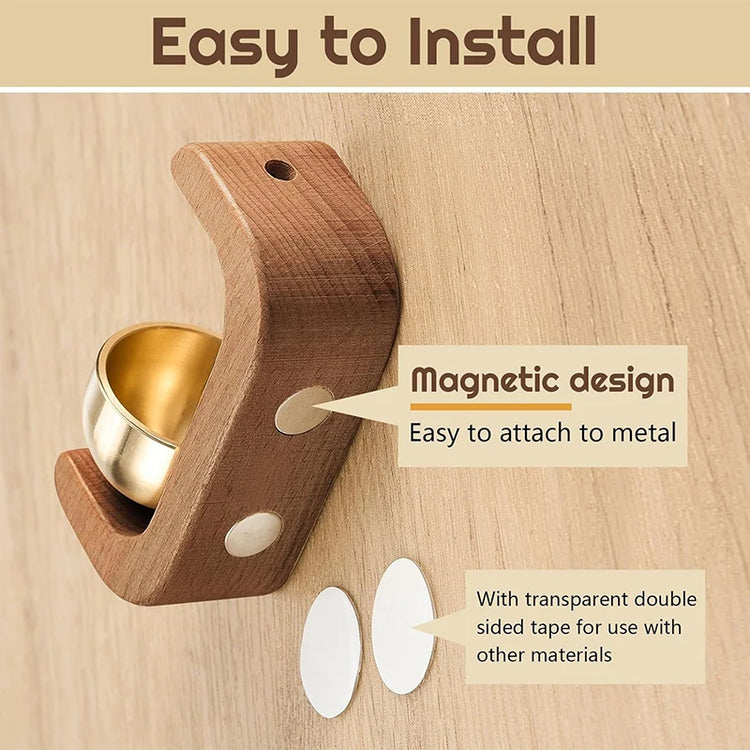 Magnetic Wooden Door Chime with Brass Bell – Japanese Style Door Bell