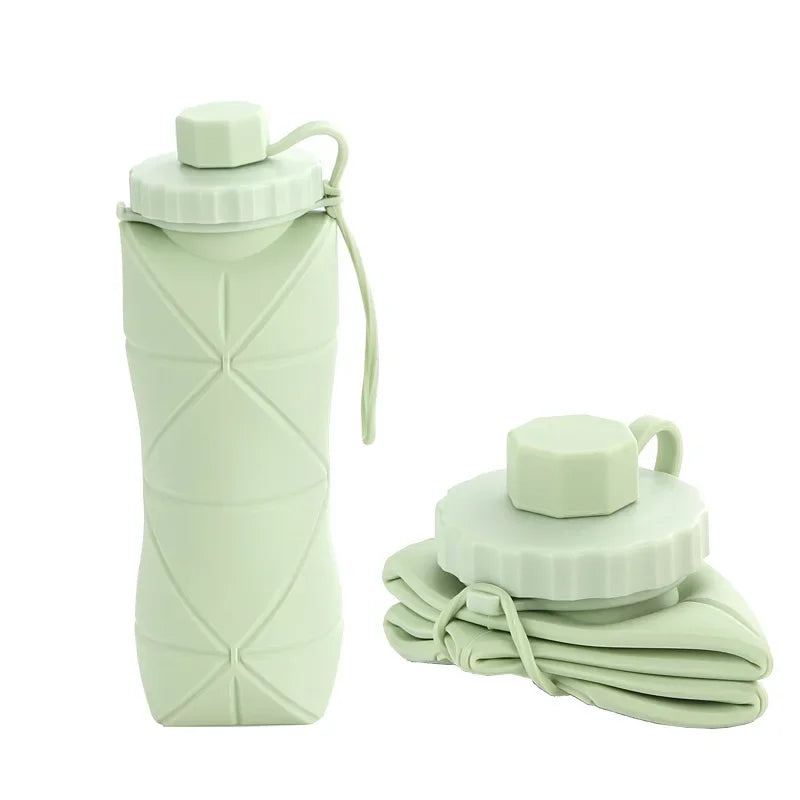 Collapsible Silicone Water Bottle, 600ml — Foldable Travel & Gym Bottle