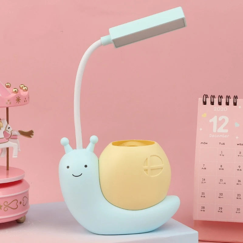 Snail LED Desk Lamp with Pen Holder — USB Rechargeable Bendable Night Light for Kids