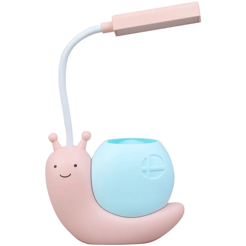 Snail LED Desk Lamp with Pen Holder — USB Rechargeable Bendable Night Light for Kids
