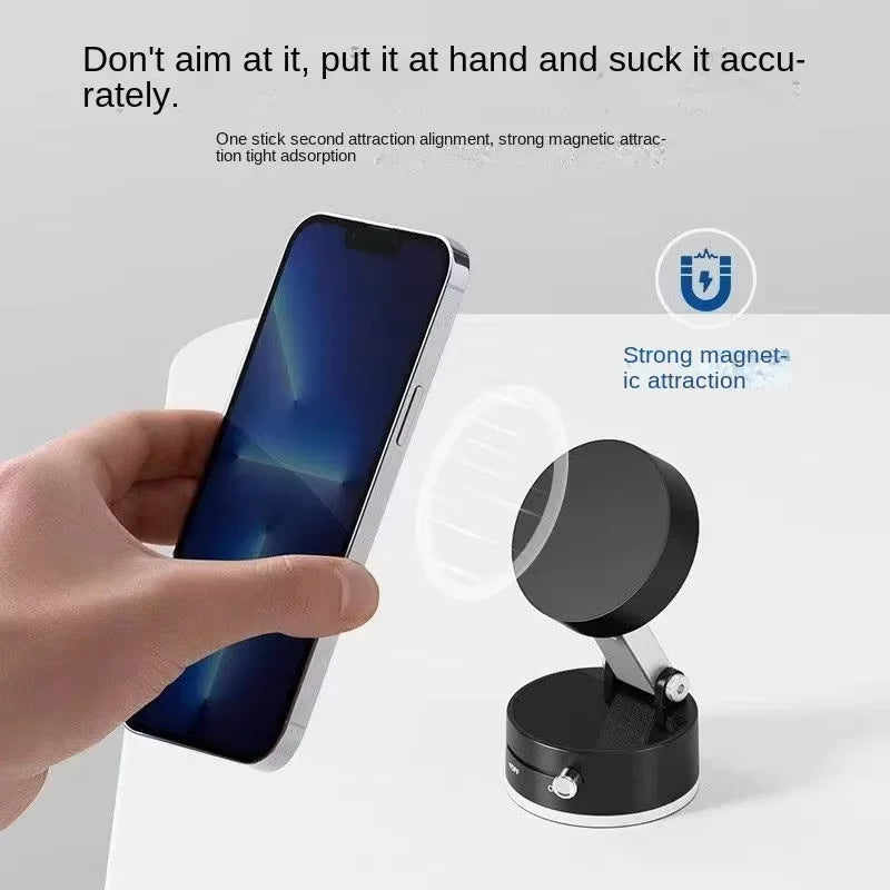 Vacuum Suction Magnetic Phone Stand — Foldable Holder for Car, Desk & Kitchen