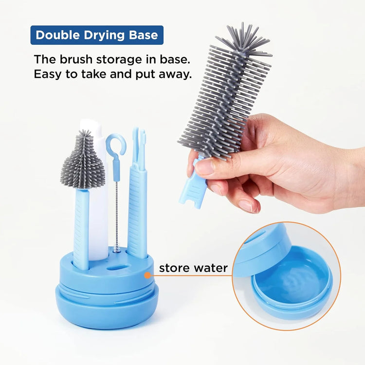 Portable Silicone Bottle Brush Set with Pacifier Brush & Drain Rack