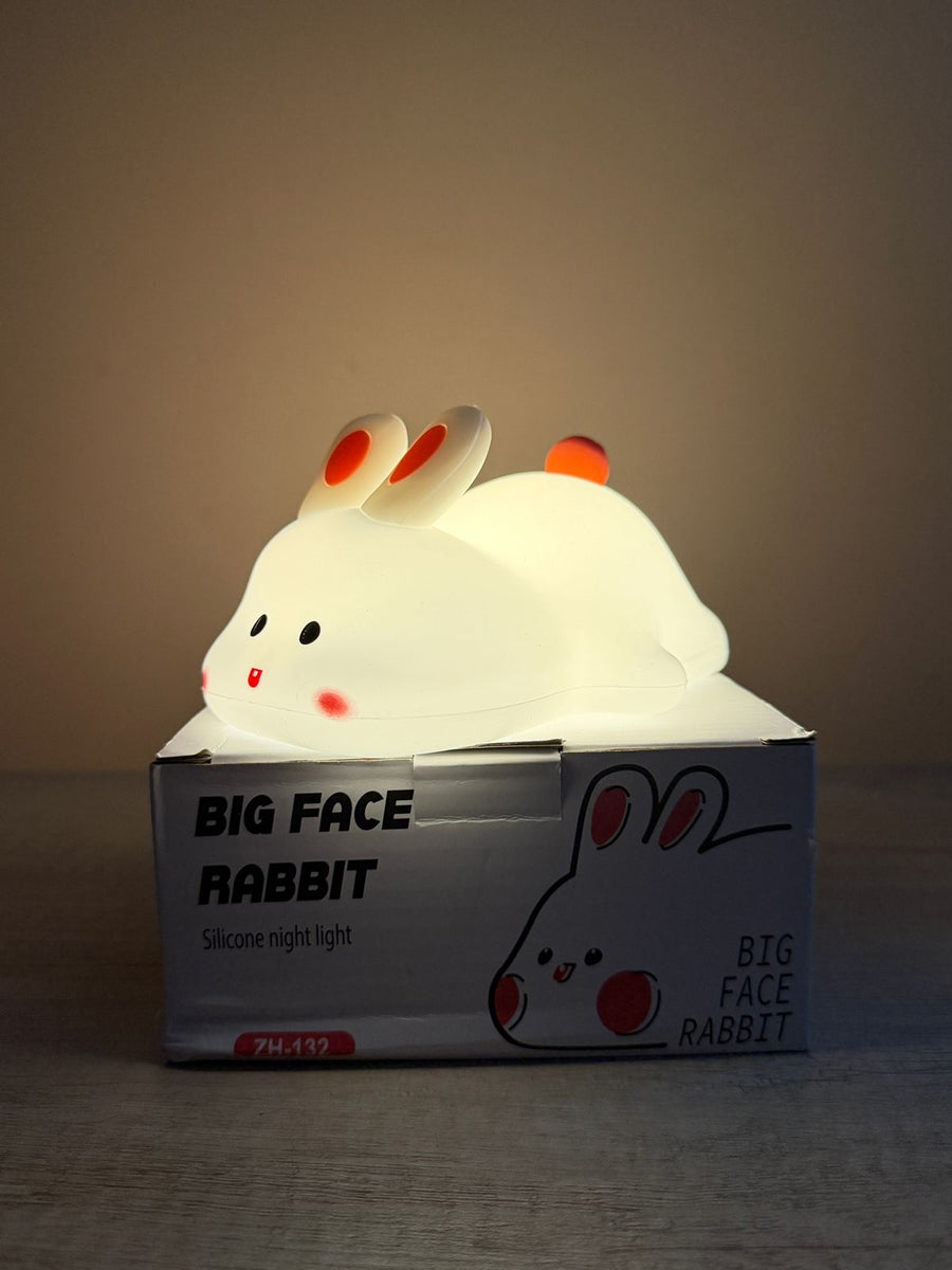 Big Face Rabbit Silicone LED Night Light — USB Rechargeable Touch Lamp
