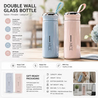 Double Wall Glass Water Bottle – Insulated Travel Cup, 400ml view 1