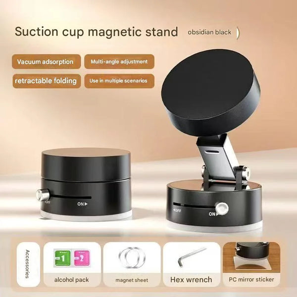 Vacuum Suction Magnetic Phone Stand — Foldable Holder for Car, Desk & Kitchen