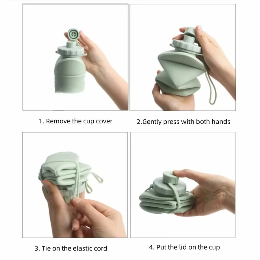 Collapsible Silicone Water Bottle, 600ml — Foldable Travel & Gym Bottle