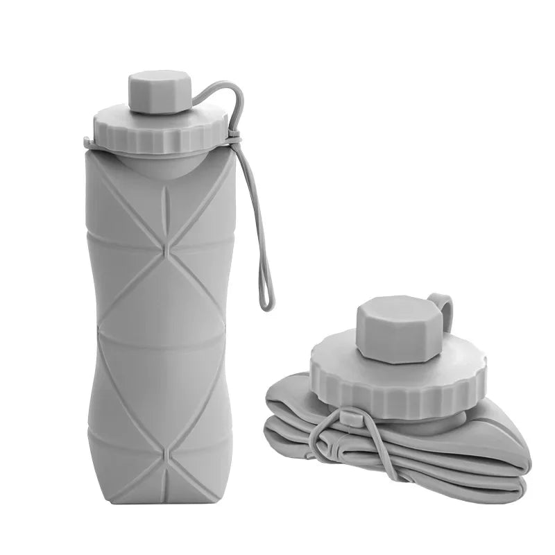 Collapsible Silicone Water Bottle, 600ml — Foldable Travel & Gym Bottle
