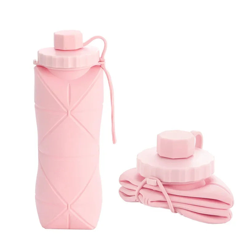 Collapsible Silicone Water Bottle, 600ml — Foldable Travel & Gym Bottle