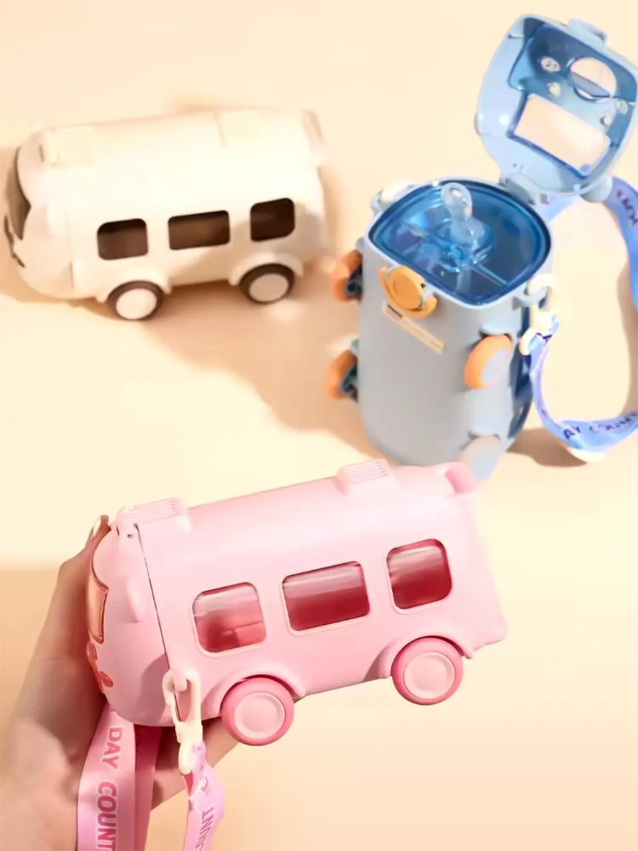 School Bus Kids Water Bottle with Strap, 600ml