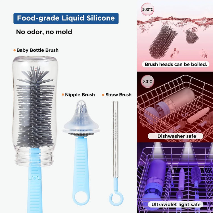 Portable Silicone Bottle Brush Set with Pacifier Brush & Drain Rack