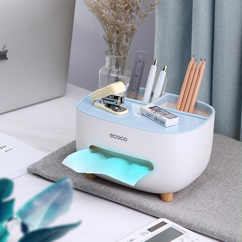 Multi-Function Desk Organizer with Tissue Box