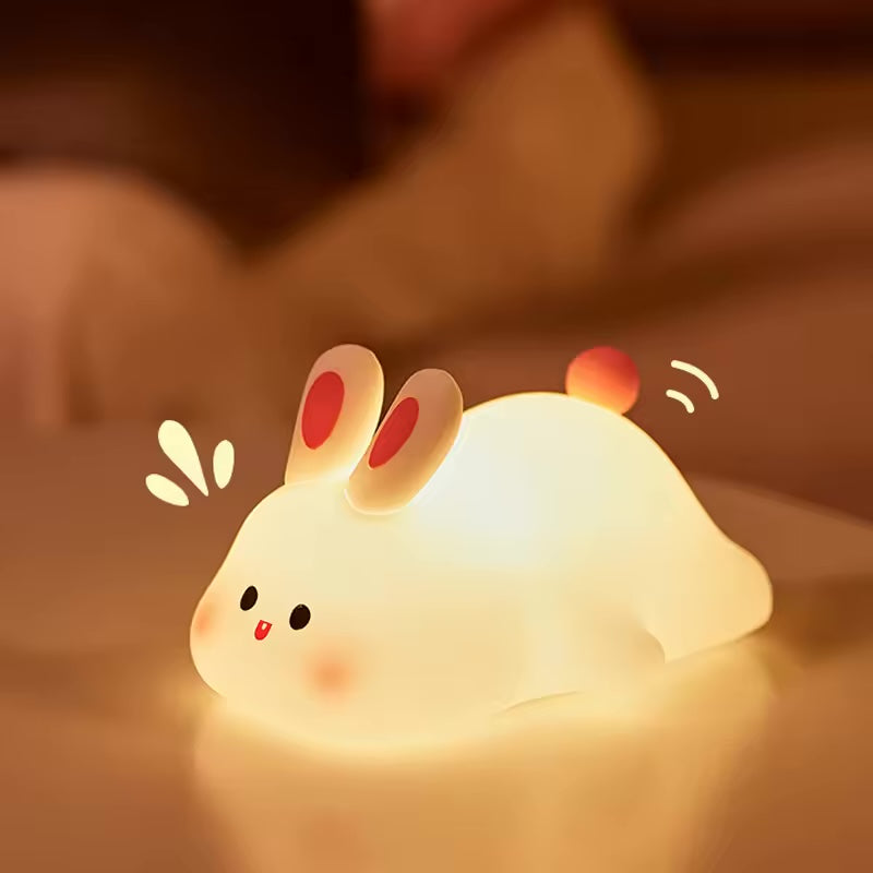 Big Face Rabbit Silicone LED Night Light — USB Rechargeable Touch Lamp