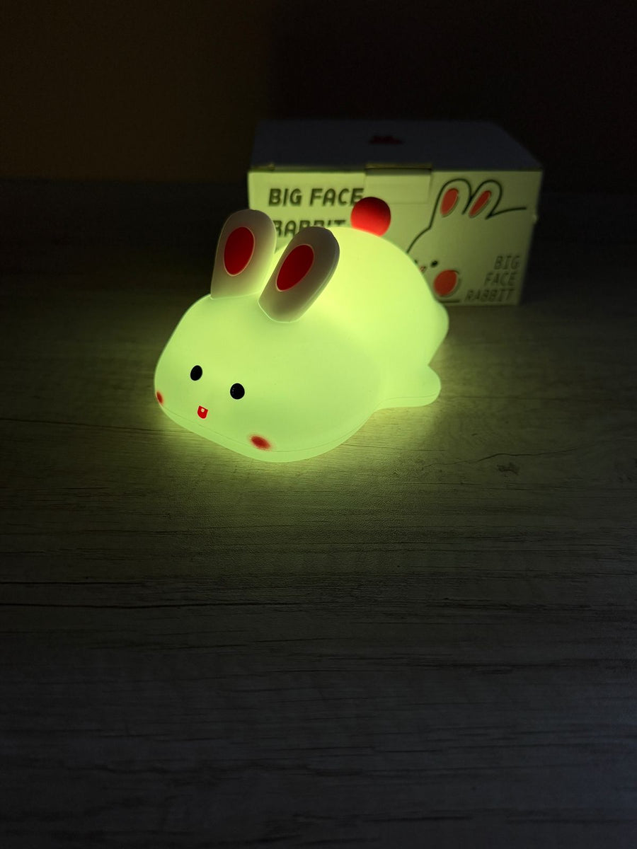 Big Face Rabbit Silicone LED Night Light — USB Rechargeable Touch Lamp
