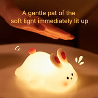 Big Face Rabbit Silicone LED Night Light — USB Rechargeable Touch Lamp view 2